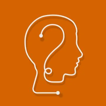 One line forming a human head with question mark. Illustrazione stock