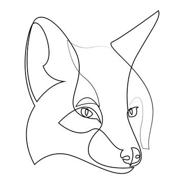 One line fox design silhouette. Fox head drawn by continuous line. Hand drawn Stock Illustration