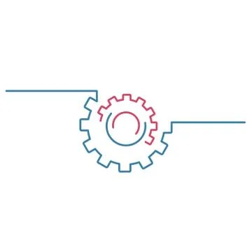 One Line Gear, linear cog wheel icon with editable stroke logo. Stock Vector  Stock Illustration