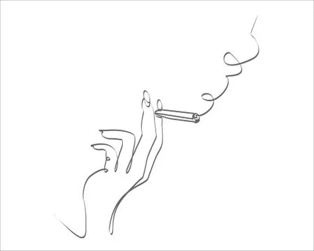One line hand with a cigarette hand-drawn picture silhouette. line art doodle Stock Illustration