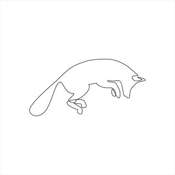 One Line hand drawing jumping fox outline Icon Stock Illustration