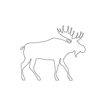 One Line hand drawing Moose or Caribou Reindeer Icon Stock Illustration