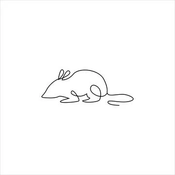 One Line hand drawing Mouse or rat outline Icon Stock Illustration