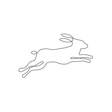 One Line hand drawing running rabbit outline Icon Stock Illustration