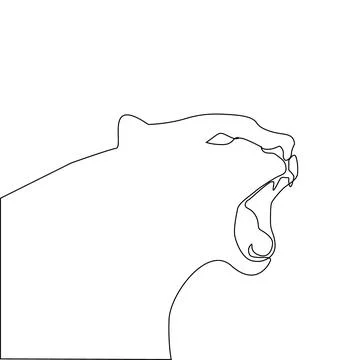 One Line hand drawing Tiger or Lioness open mouth Stock Illustration