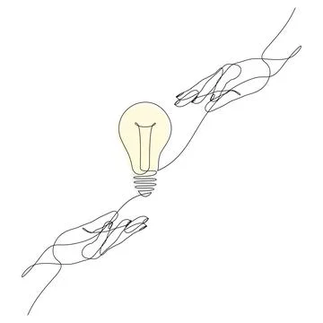 One line hands exchanging light bulb knowledge concept 스톡 일러스트