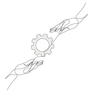 One line hands transferring gear workflow symbol Stock Illustration