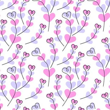 One line Heart shape Branches on Hearts shape spots Trendy lavender and pink Stock Illustration