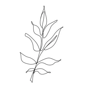 One line leaf vector drawing. Botanical Continuous line Contour illustration Stock Illustration