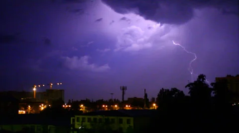 One line lighting in storm Stock Footage 28376945