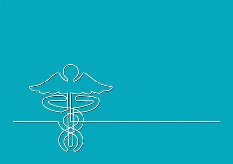 One line logo design of caduceus as a symbol of medicine 库存插图
