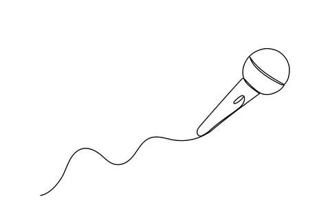 One line mic. Outline continuous vector simple sketch. Symbol of radio interview Stock Illustration