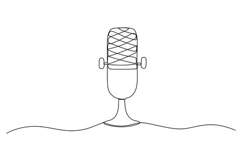One line mic. Outline continuous simple art. Symbol of radio interview, podcast Stock Illustration