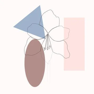 One line with minimal shapes, patterns, tropical leaves and flower. Abstract  Illustrazione stock