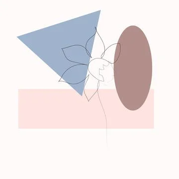 One line with minimal shapes, patterns, tropical leaves and flower. Abstract  Illustrazione stock