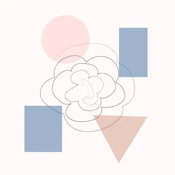 One line with minimal shapes, patterns, tropical leaves and flower. Abstract  Stock Illustration