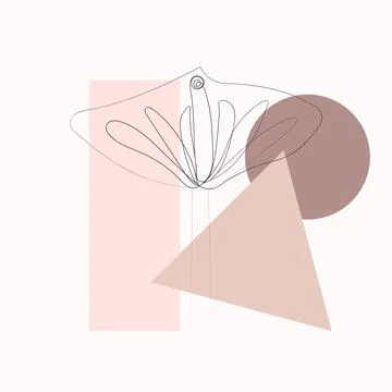 One line with minimal shapes, patterns, tropical leaves and flower. Abstract  Illustrazione stock