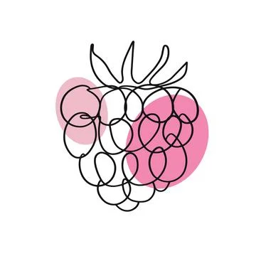 One line organic raspberry drawing, minimal logo design Stock Illustration