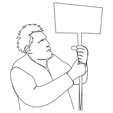 One line protester guy with tousled hair, a serious look and a transporter... Stock Illustration