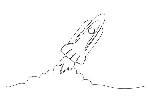 One line rocket drawing. Spaceship icon isolated illustration. Startup outline Stock Illustration