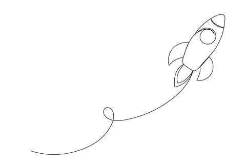 One line rocket icon. Spaceship isolated illustration. Startup outline vector Illustrazione stock