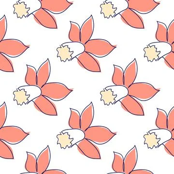 One line seamless modern pattern. flowers modern simplicity vector illustrati Stock Illustration