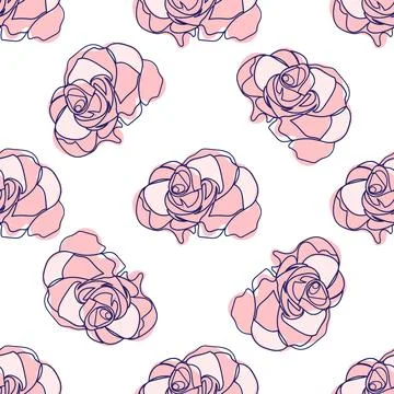 One line seamless modern pattern. flowers modern simplicity vector illustrati Stock Illustration