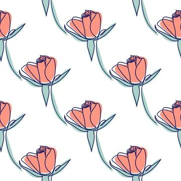One line seamless modern pattern. flowers modern simplicity vector illustrati 스톡 일러스트