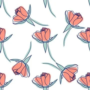 One line seamless modern pattern. flowers modern simplicity vector illustrati 스톡 일러스트