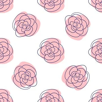 One line seamless modern pattern. flowers modern simplicity vector illustrati Stock Illustration