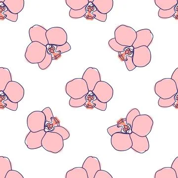 One line seamless modern pattern. flowers modern simplicity vector illustrati Stock Illustration