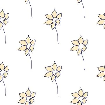 One line seamless modern pattern. flowers modern simplicity vector illustrati Stock Illustration
