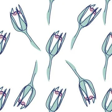 One line seamless modern pattern. flowers modern simplicity vector illustrati Stock Illustration