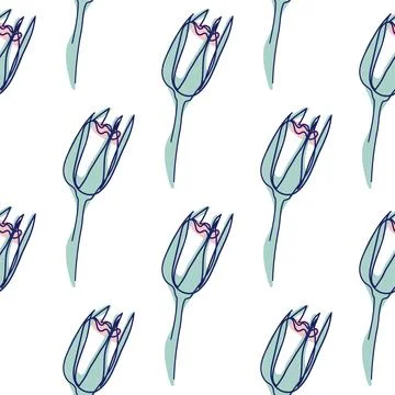 One line seamless modern pattern. flowers modern simplicity vector illustrati Stock Illustration