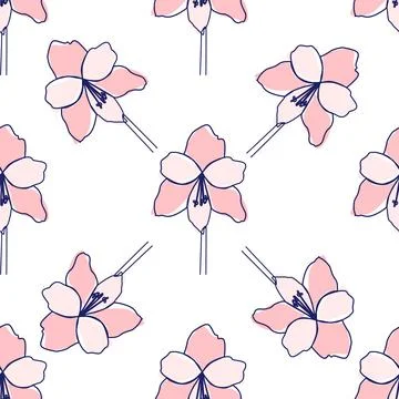 One line seamless modern pattern. flowers modern simplicity vector illustrati Stock Illustration