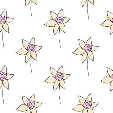 One line seamless modern pattern. flowers modern simplicity vector illustrati Stock Illustration