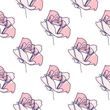 One line seamless modern pattern. flowers modern simplicity vector illustrati Stock Illustration