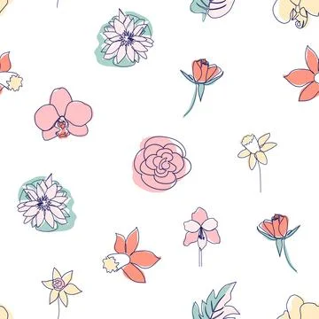 One line seamless modern pattern. flowers modern simplicity vector illustrati Stockillustratie