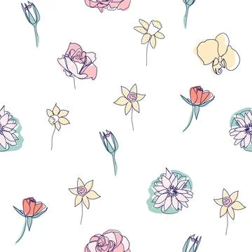 One line seamless modern pattern. flowers modern simplicity vector illustrati Stockillustratie