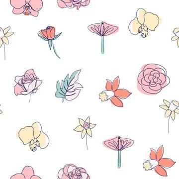 One line seamless modern pattern. flowers modern simplicity vector illustrati Stockillustratie