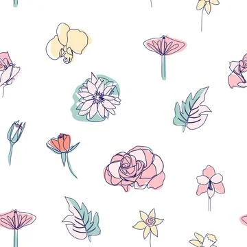 One line seamless modern pattern. flowers modern simplicity vector illustrati Stock Illustration