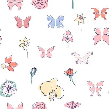 One line seamless modern pattern. flowers modern simplicity vector illustrati 스톡 일러스트