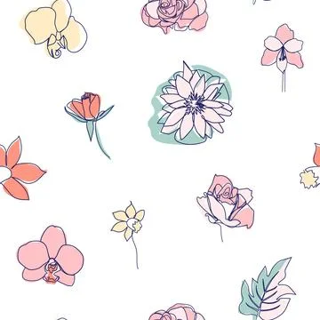One line seamless modern pattern. flowers modern simplicity vector illustrati Stockillustratie