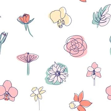 One line seamless modern pattern. flowers modern simplicity vector illustrati 스톡 일러스트
