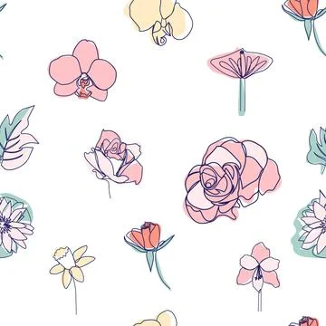 One line seamless modern pattern. flowers modern simplicity vector illustrati 스톡 일러스트