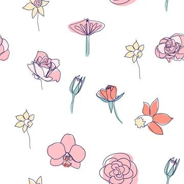 One line seamless modern pattern. flowers modern simplicity vector illustrati イラスト素材