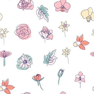 One line seamless modern pattern. flowers modern simplicity vector illustrati 스톡 일러스트