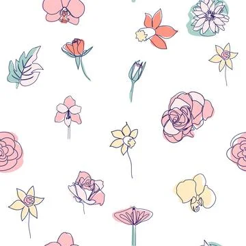 One line seamless modern pattern. flowers modern simplicity vector illustrati Stock Illustration