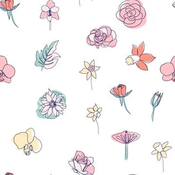 One line seamless modern pattern. flowers modern simplicity vector illustrati 스톡 일러스트