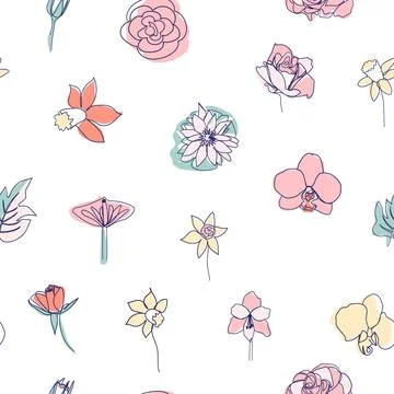 One line seamless modern pattern. flowers modern simplicity vector illustrati 스톡 일러스트